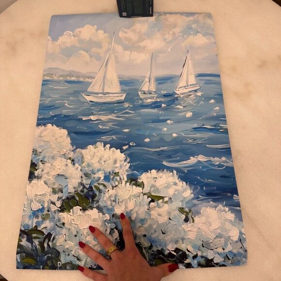 NWT Ocean with Sailboat and white Hydrangeas Art Pint Poster - Picture 6 of 10